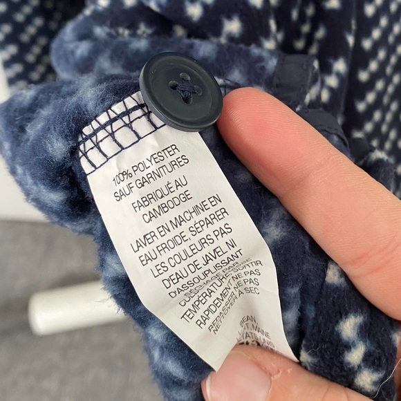 L.L Bean Mens Navy Blue Patterned Fleece Buttoned Sweatshirt Size XL - Picture 14 of 14